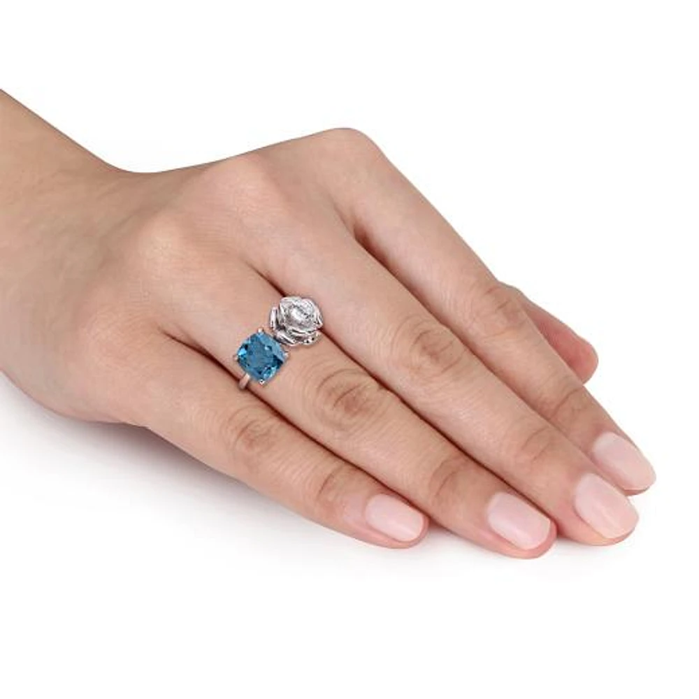 Julianna B Sterling Silver White Topaz & Blue Ring