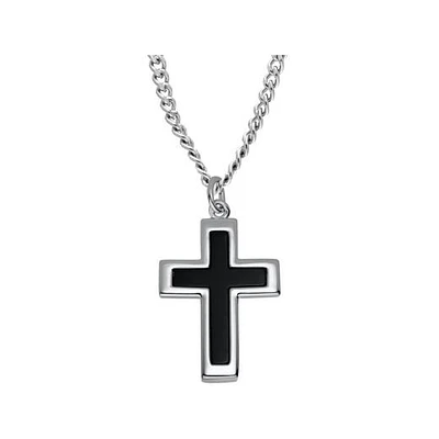 Sterling Silver Onyx Cross with 24" Stainless Steel Chain
