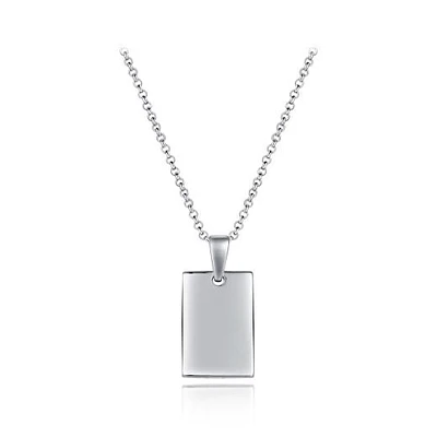 Sterling Silver 19" Rectangular Tag Pendant with Adjustable Chain