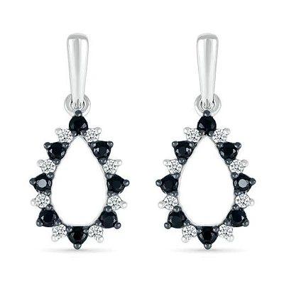 Sterling Silver 0.29CTW Black & White Diamond Dangle Earrings