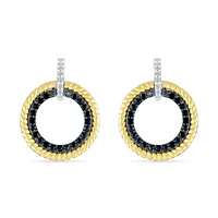 Sterling Silver & 10K Yellow Gold 0.23CTW Black Diamond Circle Earrings