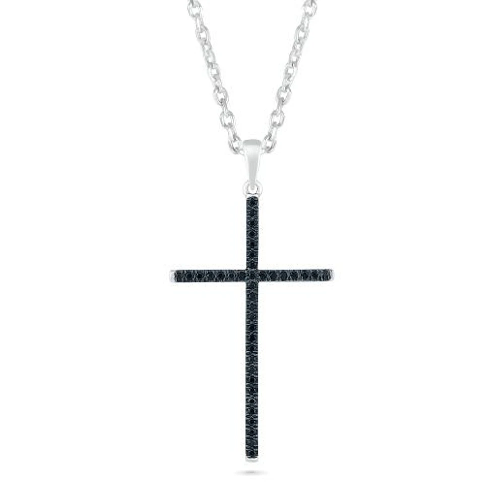 Sterling Silver 0.15CTW Black Diamond Cross Pendant