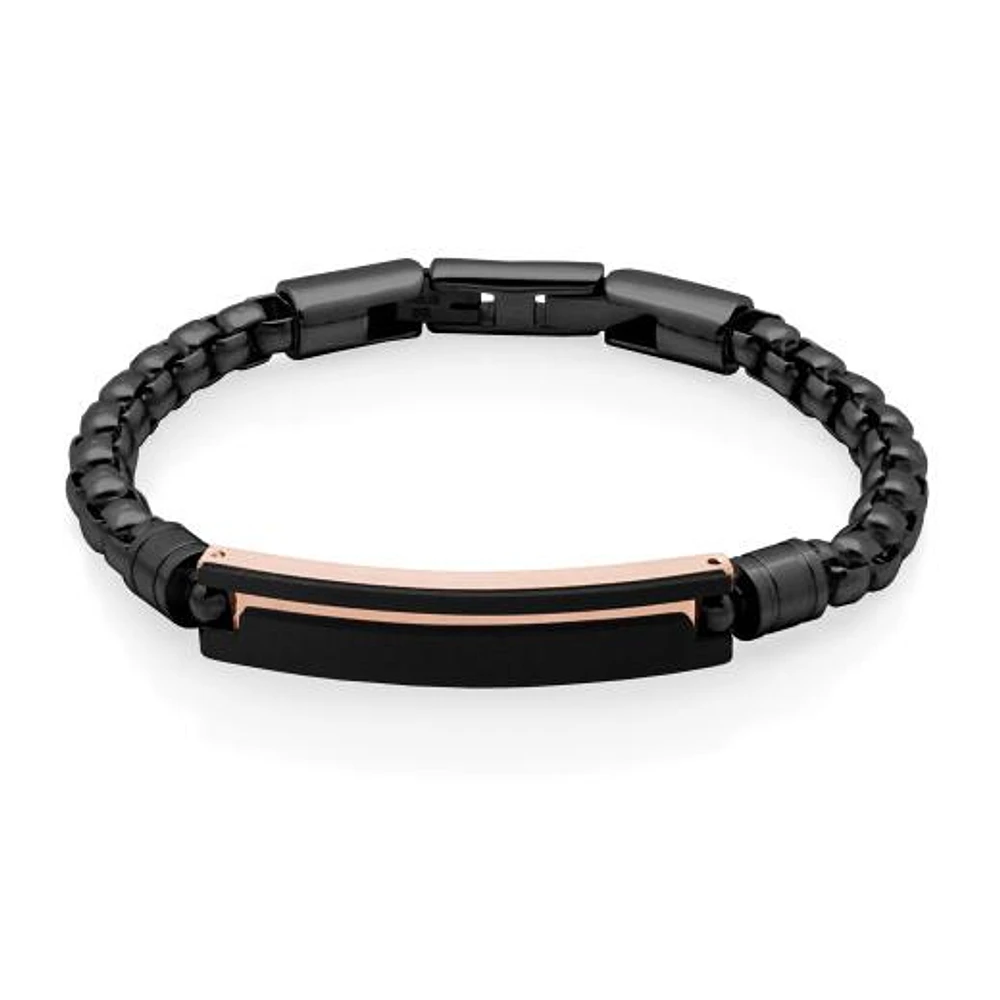 SteelX Stainless Steel 8+1" Round Box Bracelet with Black & Rose Gold Plating