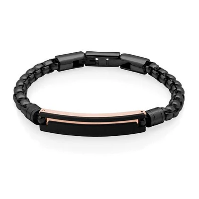 SteelX Stainless Steel 8+1" Round Box Bracelet with Black & Rose Gold Plating