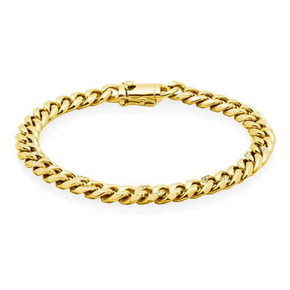 SteelX Stainless Steel 8mm 8.5" Cubic Zirconia Accent Cuban Gold Plated Bracelet