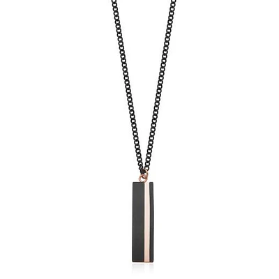 SteelX Stainless Steel 26" Tag Pendant with Black & Rose Gold Plating