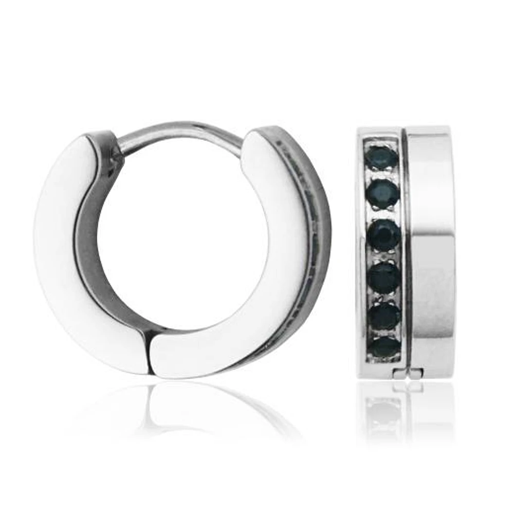 SteelX Stainless Steel 13.5mm Huggies with Black Cubic Zirconia