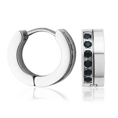 SteelX Stainless Steel 13.5mm Huggies with Black Cubic Zirconia