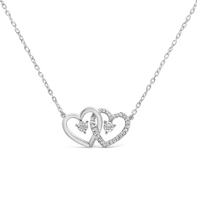 Sterling Silver Diamond Double Heart Necklace