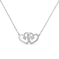 Sterling Silver Diamond Double Heart Necklace