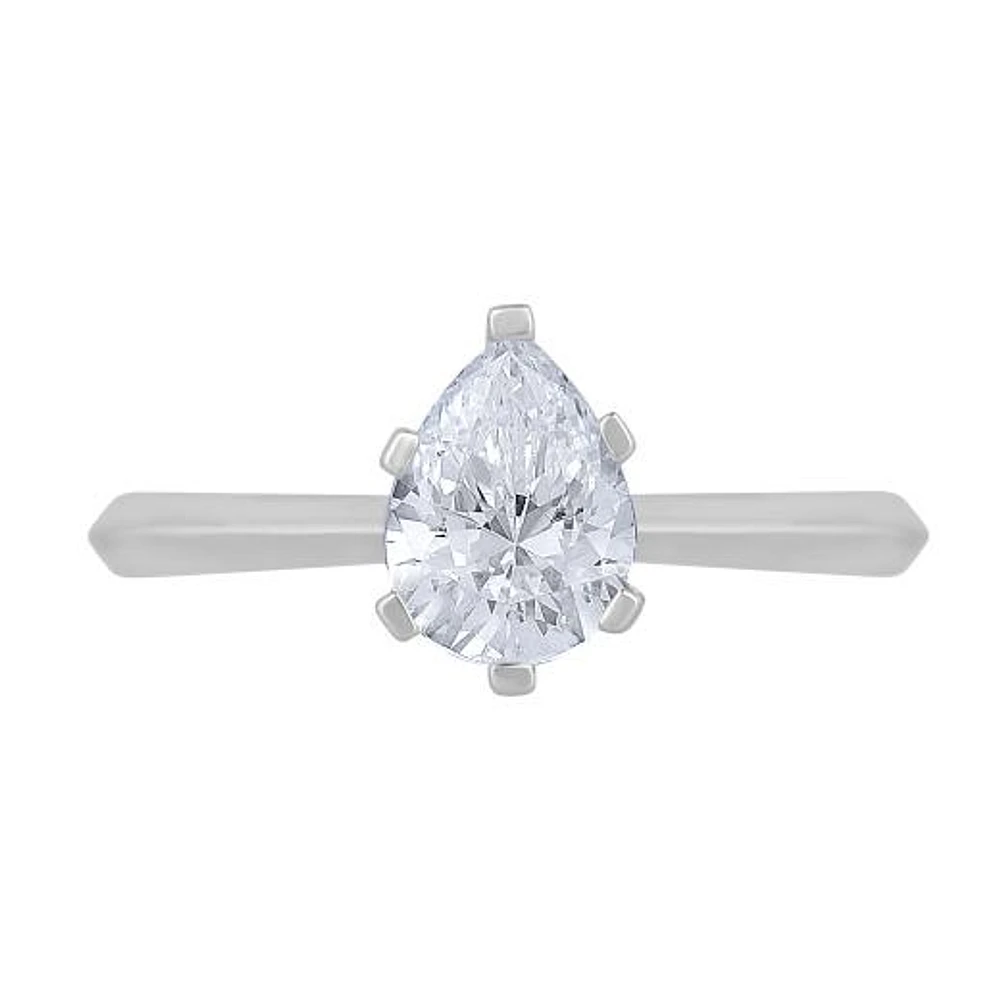 New Brilliance 14K White Gold Lab Grown 1.00CT Pear Diamond Solitaire Ring