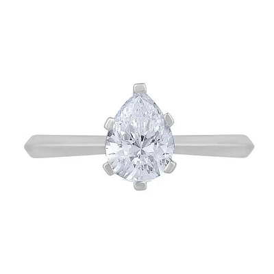 New Brilliance 14K White Gold Lab Grown 1.00CT Pear Diamond Solitaire Ring