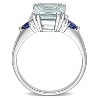 Julianna B 14K WG Aquamarine, Blue Sapphire & Diamond Ring