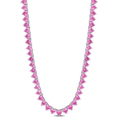 Julianna B Sterling Silver Created Pink Sapphire Tennis Necklace 18