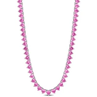 Julianna B Sterling Silver Created Pink Sapphire Tennis Necklace 18