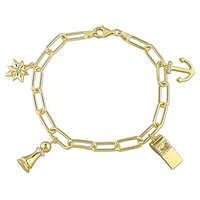 Julianna B Sterling Silver Yellow Plated Diamond Charm 9" Bracelet