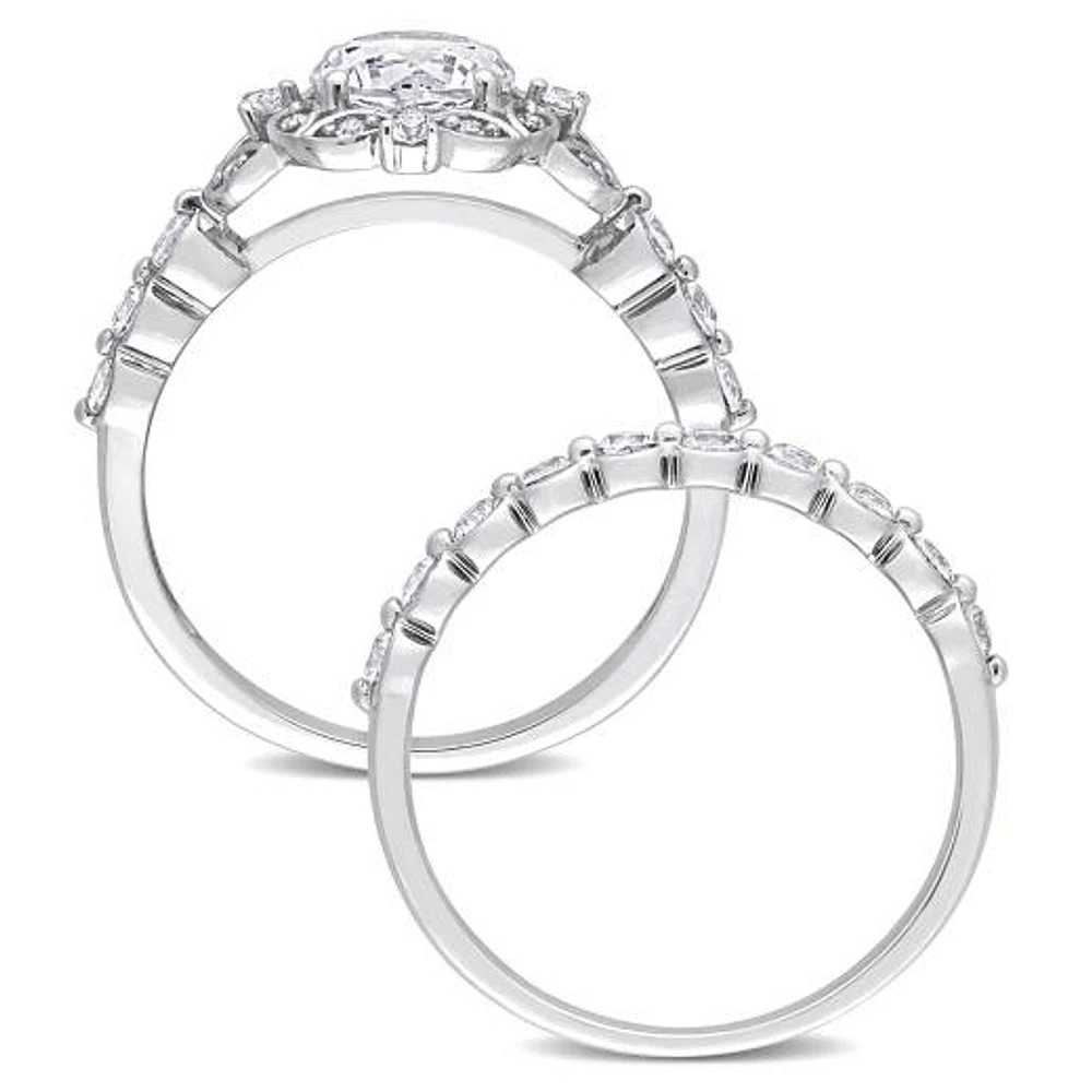 Julianna B 10K White Gold Created Sapphire and Diamond Bridal Set