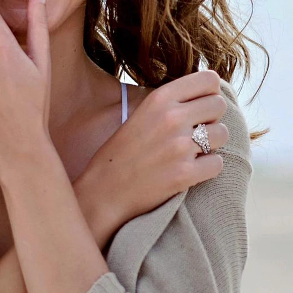 Julianna B 10K White Gold Created Sapphire and Diamond Bridal Set