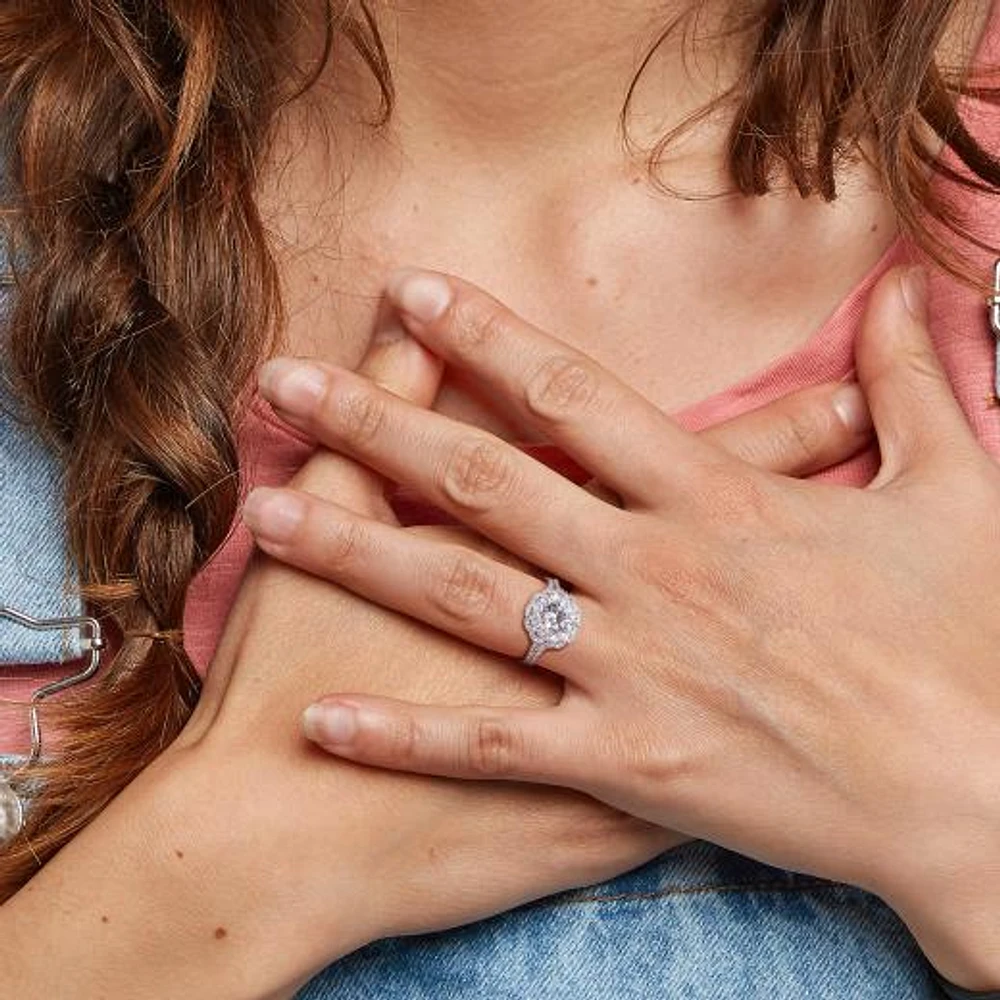 Julianna B 10K White Gold Created Sapphire and Diamond Bridal Set