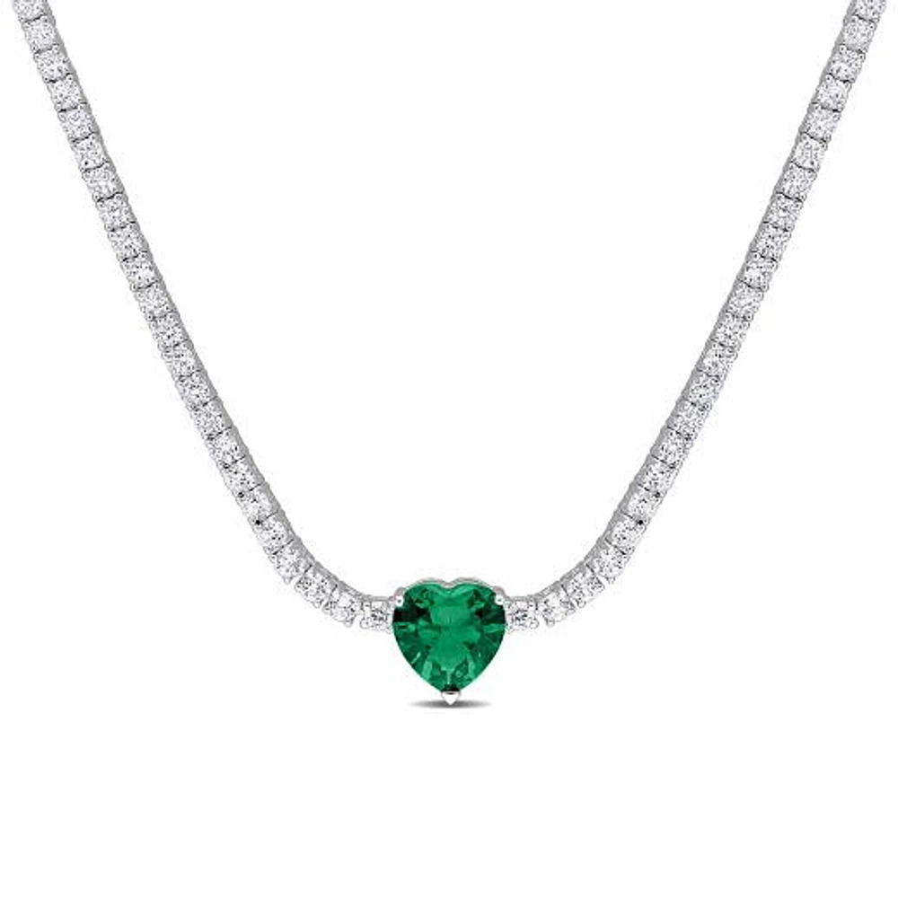 Julianna B Sterling Silver Green Cubic Zirconia Created White Sapphire Necklace