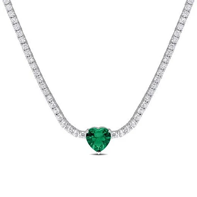 Julianna B Sterling Silver Green Cubic Zirconia Created White Sapphire Necklace
