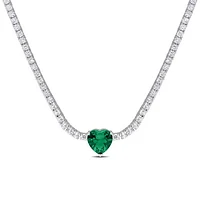 Julianna B Sterling Silver Green Cubic Zirconia Created White Sapphire Necklace