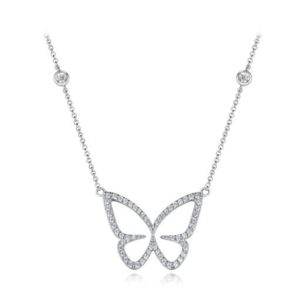 Sterling Silver Cubic Zirconia 19" Butterfly Necklace