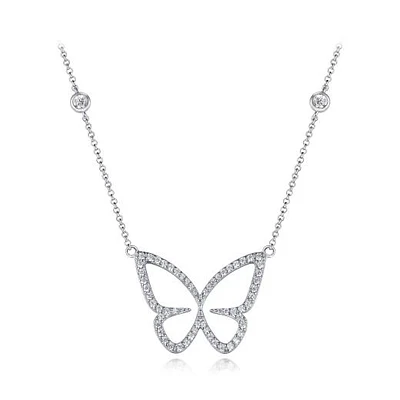 Sterling Silver Cubic Zirconia 19" Butterfly Necklace