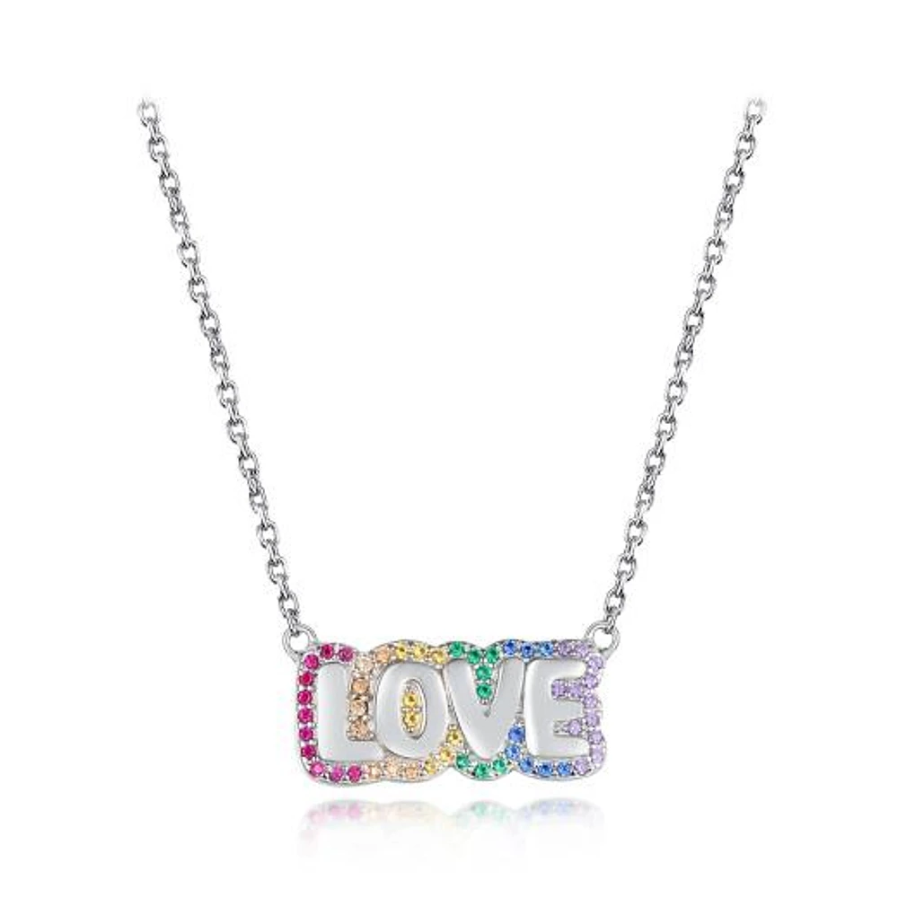 Sterling Silver Rainbow Cubic Zirconia 19" Love Necklace