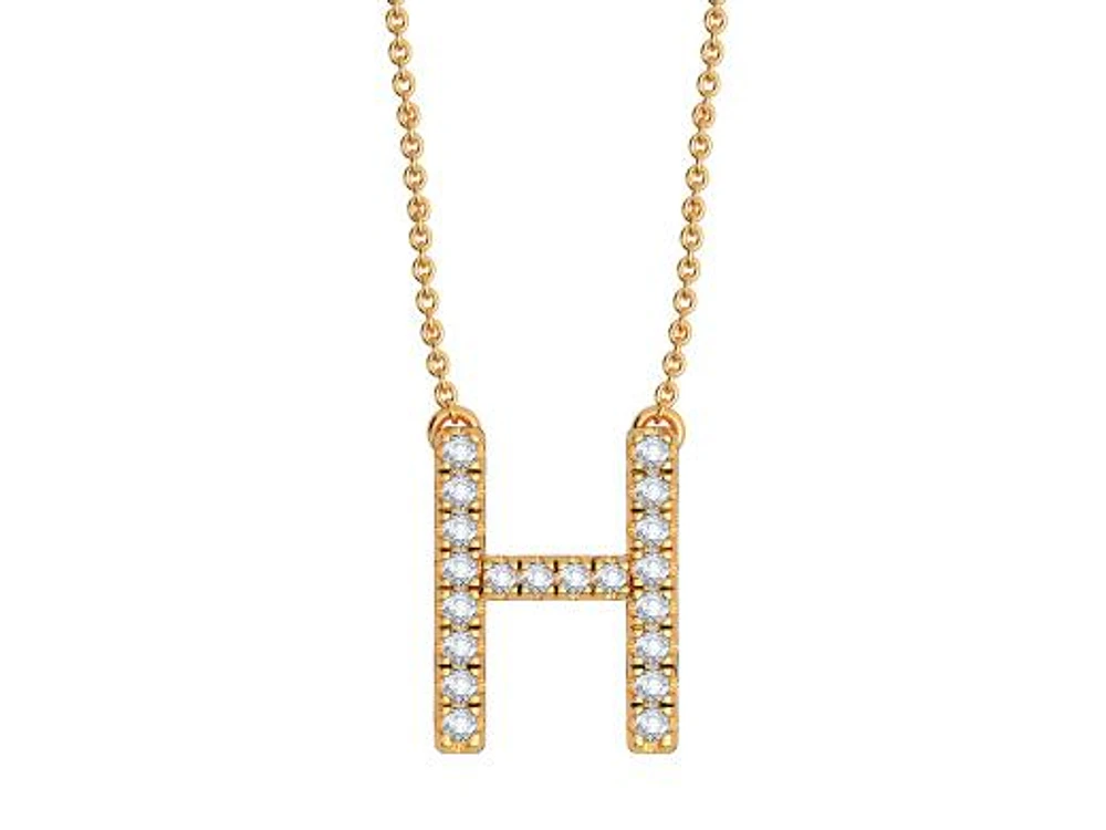 Bella Moda 10K Yellow Gold 0.10CTW Diamond Initial "H" Necklace