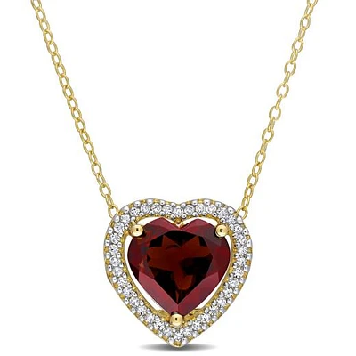 Julianna B Sterling Silver Yellow Plated Garnet and Diamond Heart Pendant
