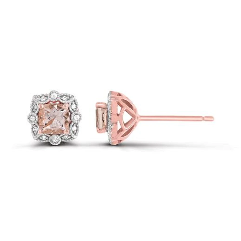 10K Rose Gold Morganite and Diamond Earrings