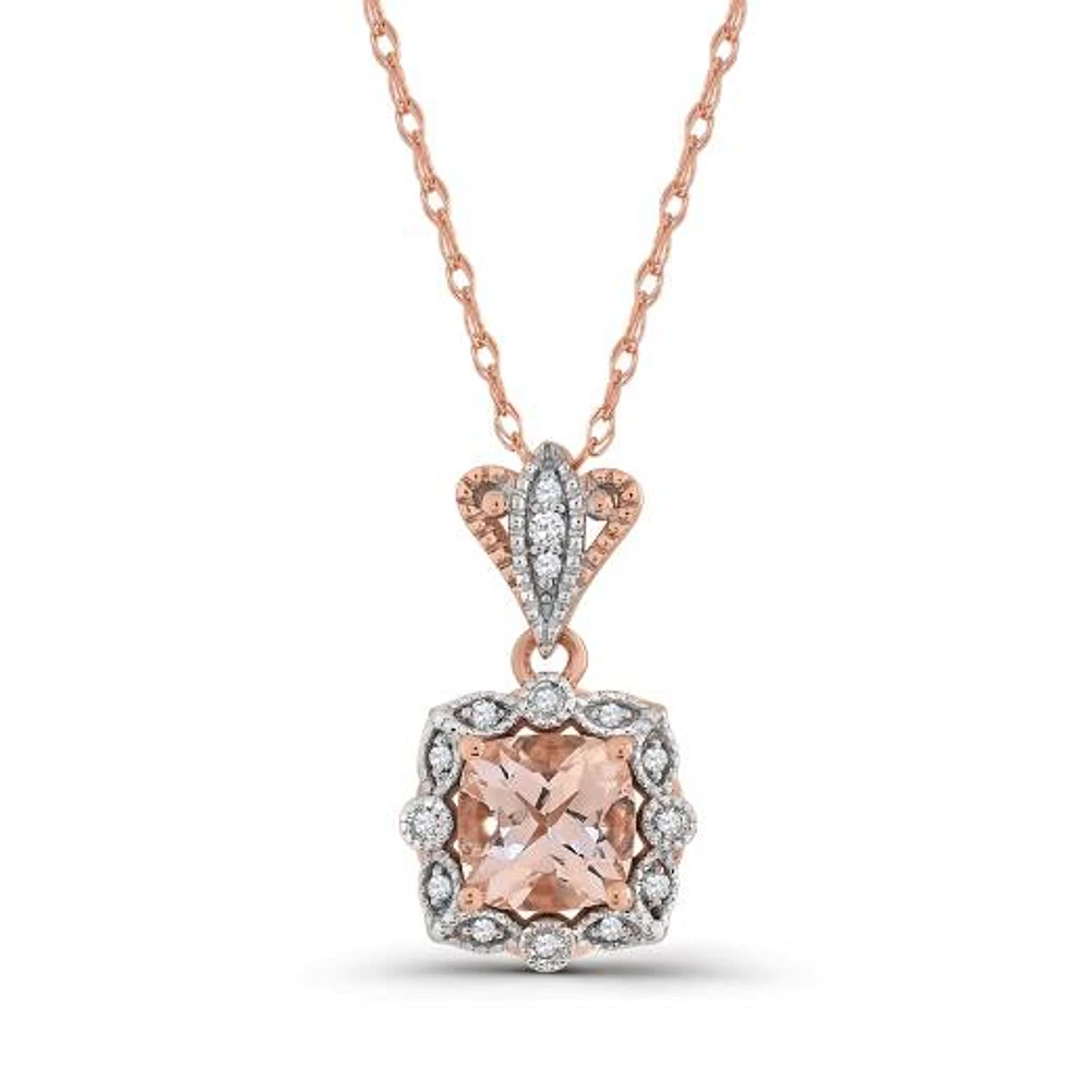 10K Rose Gold Morganite and Diamond 18" Pendant