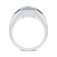 Sterling Silver Blue Topaz and Black Diamond Ring