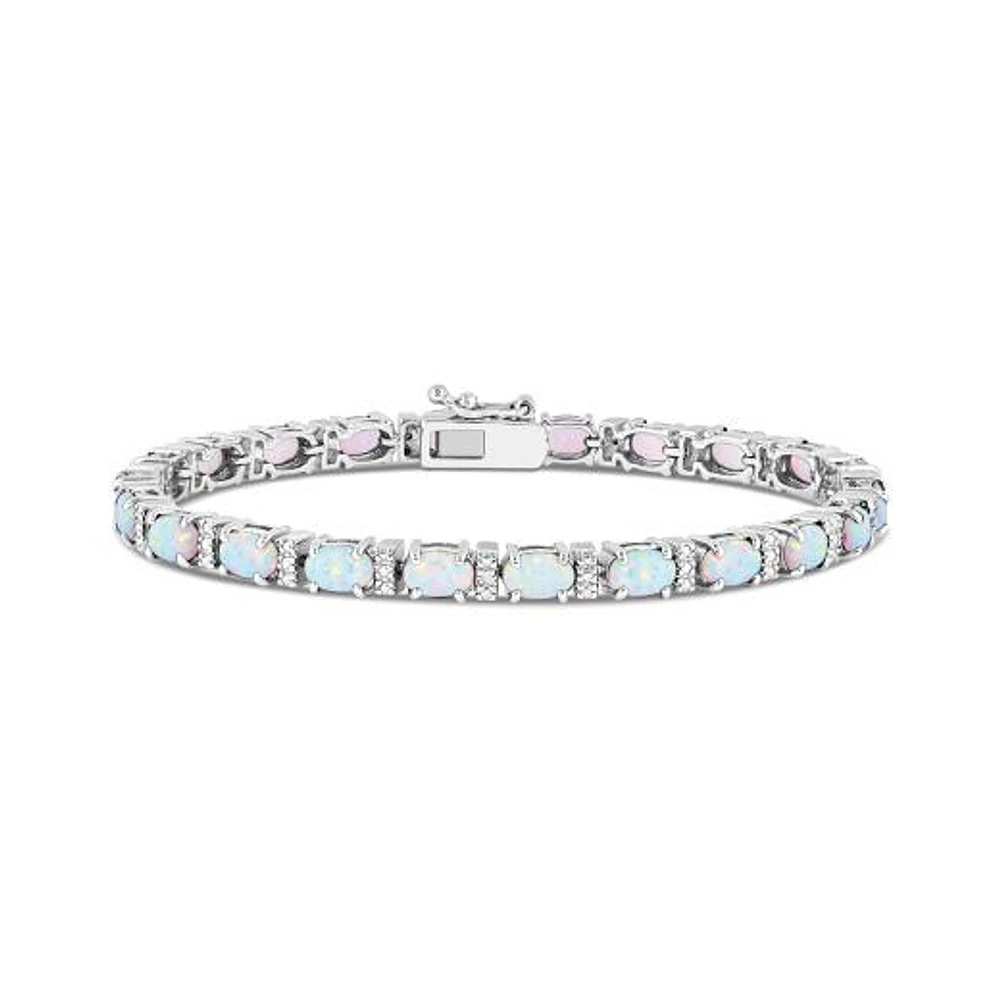 Sterling Silver Created Opal and Diamond Bracelet