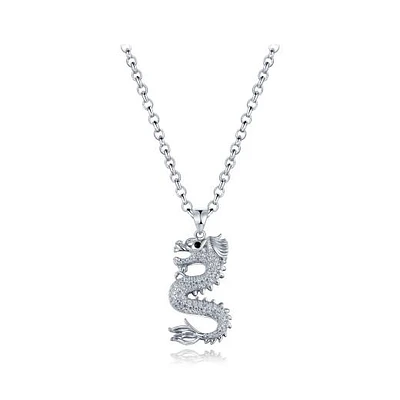 Sterling Silver Cubic Zirconia Dragon 24" Pendant
