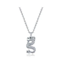 Sterling Silver Cubic Zirconia Dragon 24" Pendant