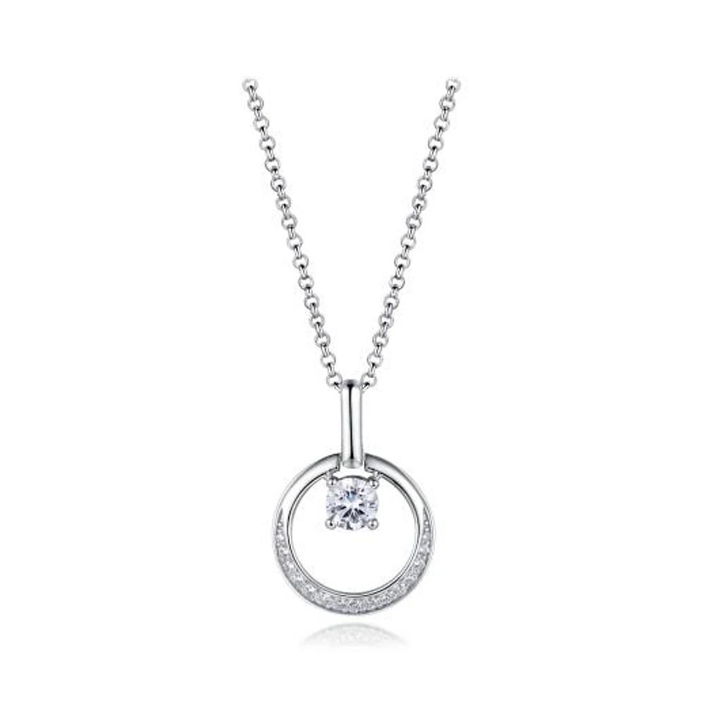Sterling Silver Cubic Zirconia Circle 19" Pendant