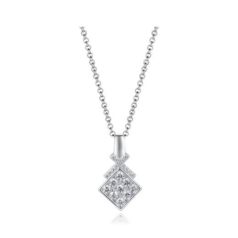 Sterling Silver Cubic Zirconia Geometric 19" Pendant