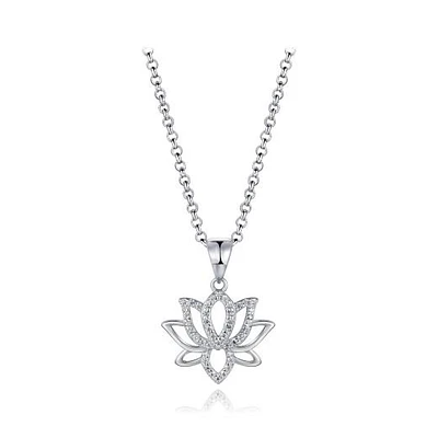 Sterling Silver Cubic Zirconia Lotus 19" Pendant