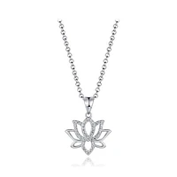 Sterling Silver Cubic Zirconia Lotus 19" Pendant