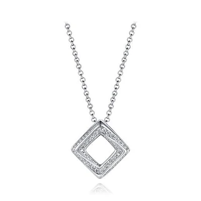Sterling Silver Cubic Zirconia Square Twisted 19" Pendant
