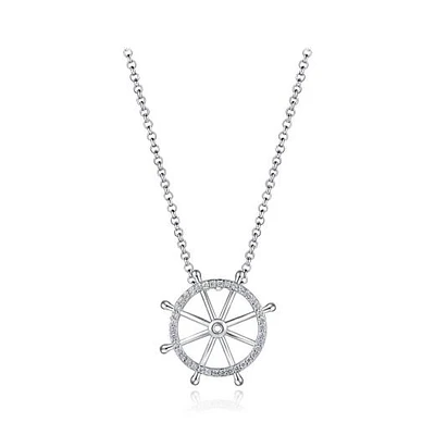 Sterling Silver Cubic Zirconia Ship Wheel 19" Pendant