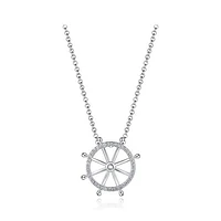Sterling Silver Cubic Zirconia Ship Wheel 19" Pendant