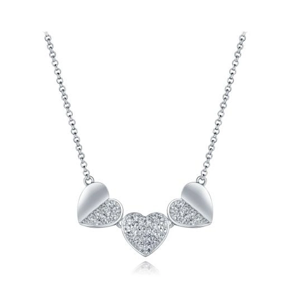 Sterling Silver Cubic Zirconia Triple Heart 19" Necklace