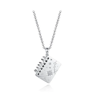 Sterling Silver Cubic Zirconia Spiral Notebook 19" Pendant