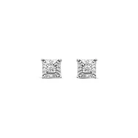 Sterling Silver Diamond Square Shape Stud Earrings