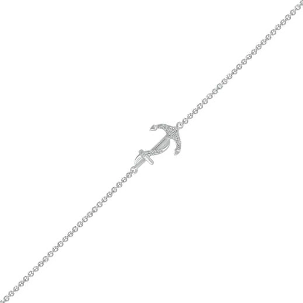 Bella Moda Sterling Silver Diamond Anchor Anklet
