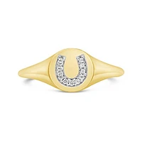 Charmables 10K Yellow Gold Diamond Horseshoe Signet Ring