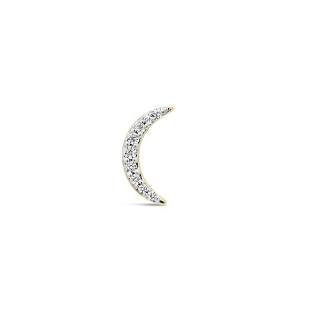Charmables 10K Yellow Gold Diamond Single Moon Stud Earring